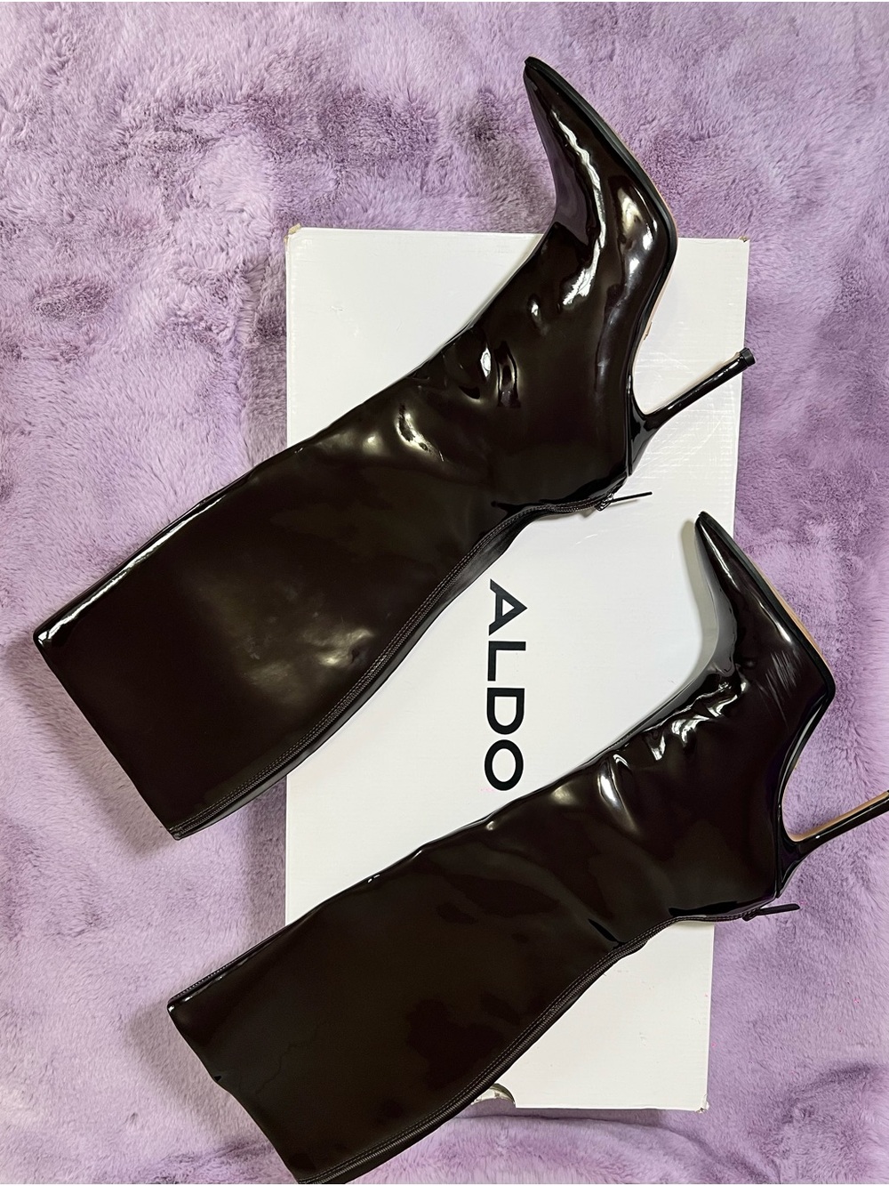 Aldo Brown Patent Pointed-Toe Stiletto Knee Boots